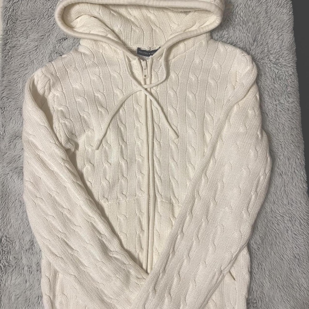 Women's Cable Knit Hooded Sweater - Cream